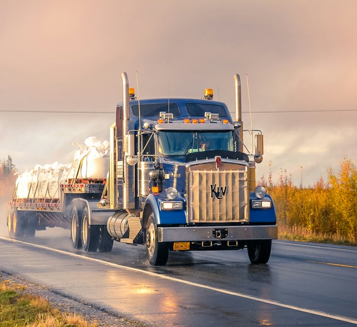Blue freight truck on the road