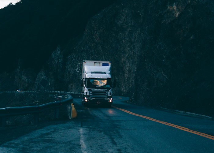 Freight truck travelling on a highway