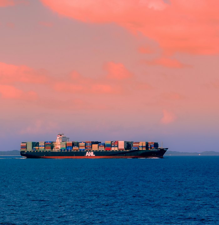 Container ship on the open sea