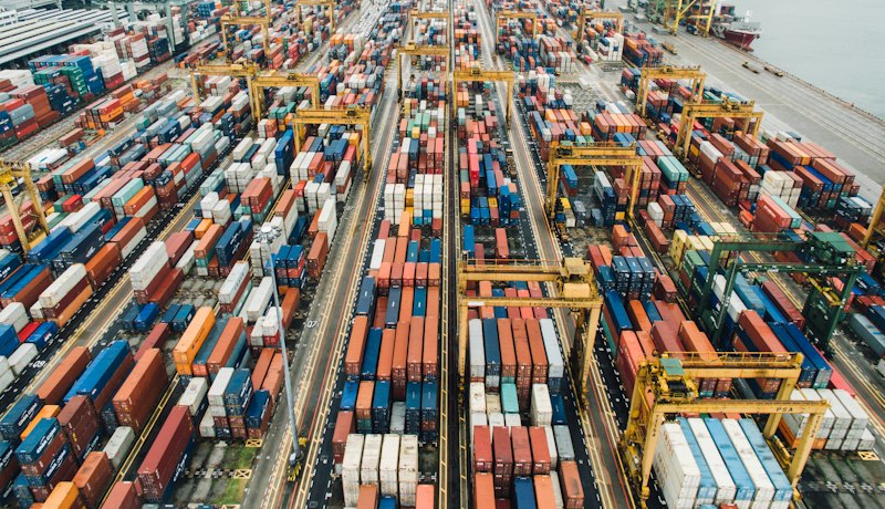 Aerial view of a container yard